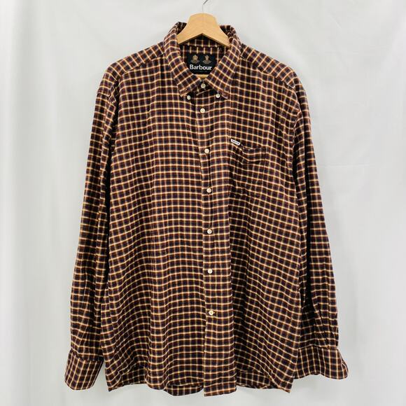 Barbour XXL brown plaid button down long sleeve - Picture 1 of 8